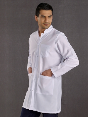 Beyaz Erkek Hakim Yaka Doktor Vizit Önlüğü Alpaka Kumaş