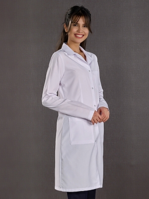 Beyaz Kadın Klasik Yaka Vizit Önlük Alpaka Kumaş