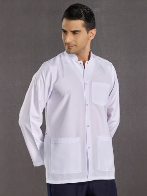 White Mandarin Collar Men's Lab Coat Alpaca Fabric