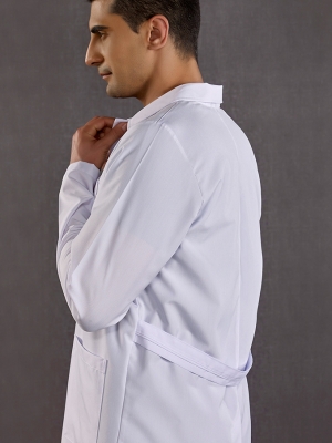White Mandarin Collar Men's Lab Coat Alpaca Fabric