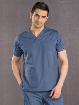 Petrol Blue Classic Doctor Nurse Medical Scrubs Set Poly‑cotton blend fabric