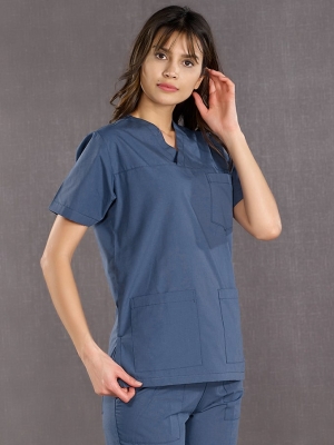 Petrol Blue Classic Doctor Nurse Medical Scrubs Set Poly‑cotton blend fabric