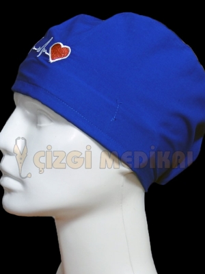 Kalp Ritimli Saks Mavi Nakışlı Klasik Boneler