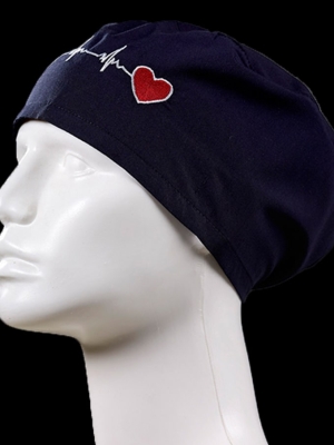 Kalp Ritimli Lacivert Nakışlı Klasik Boneler