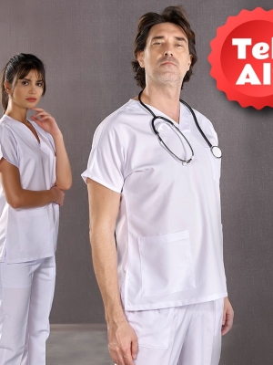 Beyaz Dr. Greys Doktor Hemşire Pantolonu (Tek Alt) Alpaka Kumaş