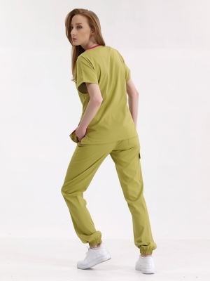 Antep Fıstığı Jogger Doktor Hemşire Medikal Scrubs Takım Lüks Likralı Kumaş