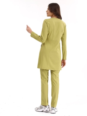 Antep Fıstığı Fermuarlı Tesettür Doktor Hemşire Medikal Scrubs Takım Lüks Likralı Kumaş