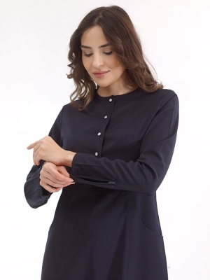 Lacivert Fermuarlı Tesettür Doktor Hemşire Medikal Scrubs Takım Lüks Likralı Kumaş