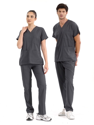 Charcoal Gray Dr. Greys Doctor Nurse Medical Scrubs Set Luxury Lycra Fabric