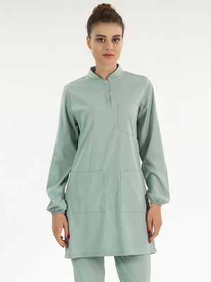 Mint Yeşili Tesettür Hakim Yaka Doktor Hemşire Medikal Scrubs Takım Lüks Likralı Kumaş