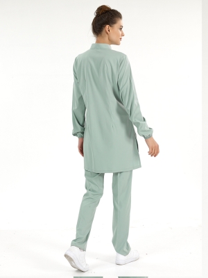 Mint Yeşili Tesettür Hakim Yaka Doktor Hemşire Medikal Scrubs Takım Lüks Likralı Kumaş