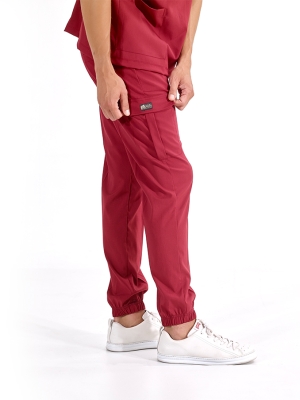 Bordo Jogger Doktor Hemşire Medikal Scrubs Takım Lüks Likralı Kumaş