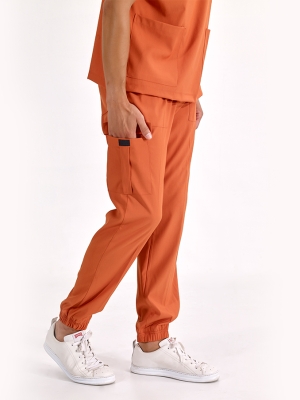 Kiremit Jogger Doktor Hemşire Medikal Scrubs Takım Lüks Likralı Kumaş