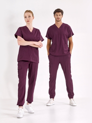 Damson Jogger Doctor Nurse Medical Scrubs Set Luxury Lycra Fabric