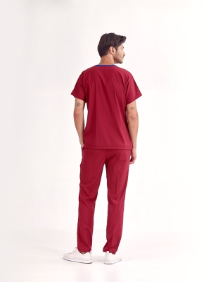 Bordo Dr. Greys Doktor Hemşire Medikal Scrubs Takım Lüks Likralı Kumaş