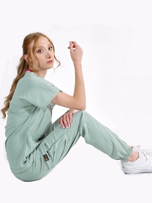 Mint Yeşili Jogger Doktor Hemşire Medikal Scrubs Takım Lüks Likralı Kumaş