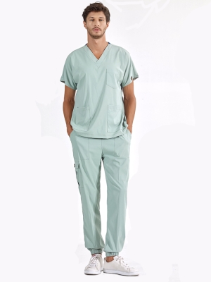 Mint Yeşili Jogger Doktor Hemşire Medikal Scrubs Takım Lüks Likralı Kumaş
