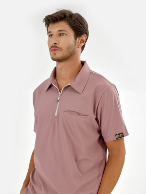 Dusty Rose Polo Neck Doctor Nurse Medical Scrubs Set Luxury Lycra Fabric