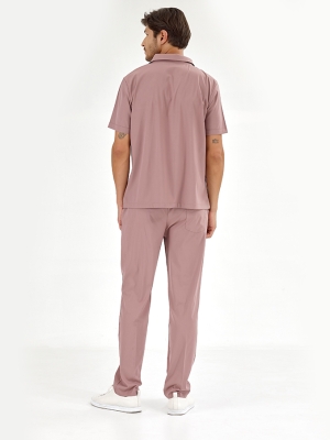 Dusty Rose Polo Neck Doctor Nurse Medical Scrubs Set Luxury Lycra Fabric