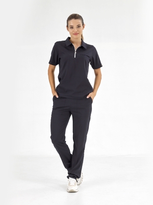 Navy Blue Polo Neck Doctor Nurse Scrubs Set Luxury Lycra Fabric