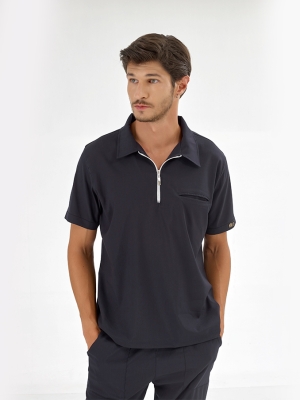 Navy Blue Polo Neck Doctor Nurse Scrubs Set Luxury Lycra Fabric