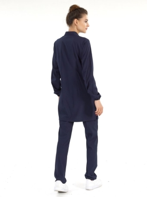 Lacivert Tesettür Hakim Yaka Doktor Hemşire Medikal Scrubs Takım Lüks Likralı Kumaş