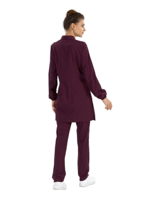 Mürdüm Tesettür Hakim Yaka Doktor Hemşire Medikal Scrubs Takım Lüks Likralı Kumaş