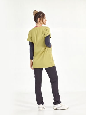 Antep Fıstığı Greys Tunik Boy Tesettür Doktor Hemşire Medikal Forma Tek Üst Lüks Likralı Kumaş