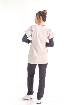 Krem Greys Tunik Boy Tesettür Doktor Hemşire Medikal Forma Tek Üst Lüks Likralı Kumaş