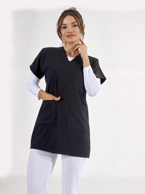 Lacivert Greys Tunik Boy Tesettür Doktor Hemşire Medikal Forma Tek Üst Lüks Likralı Kumaş