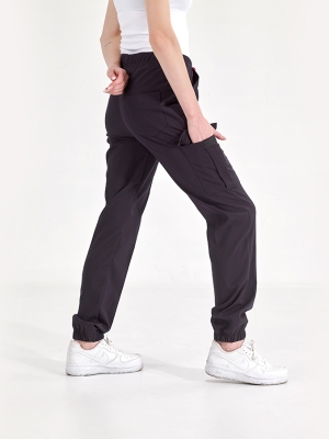 Siyah Jogger Doktor Hemşire Pantolonu (Tek Alt) Lüks Likralı Kumaş