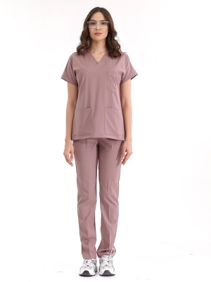 Dusty Rose Dr. Greys Doctor Nurse Medical Scrubs Set Luxury Lycra Fabric