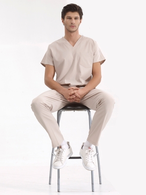 Krem Dr. Greys Doktor Hemşire Medikal Scrubs Takım Lüks Likralı Kumaş