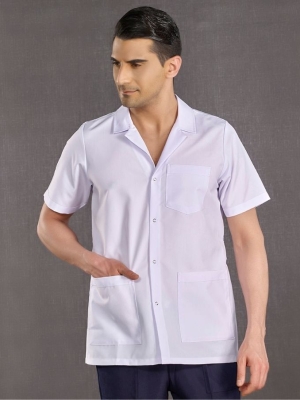 Beyaz Erkek Klasik Yaka Kısa Kol Önlük Alpaka Kumaş