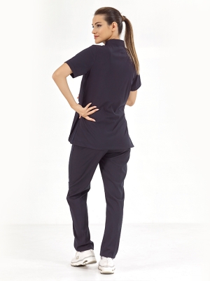 Lacivert Hamile Doktor Hemşire Medikal Scrubs Takım Lüks Likralı Kumaş