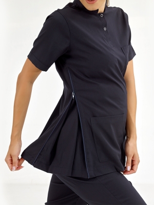 Lacivert Hamile Doktor Hemşire Medikal Scrubs Takım Lüks Likralı Kumaş