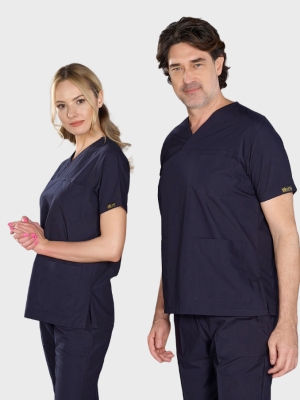 Lacivert Klasik Doktor Hemşire Medikal Scrubs Takım Terikoton Kumaş