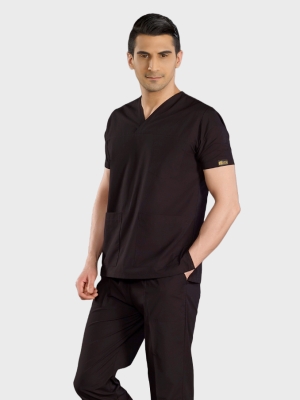 Black Classic Doctor Nurse Medical Scrubs Set Poly‑cotton blend fabric