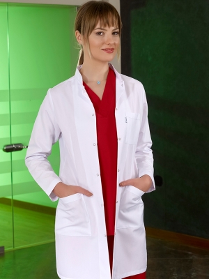 Beyaz Kadın Hakim Yaka Vizit Önlük Alpaka Kumaş