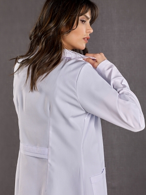 White Mandarin Collar Women's Lab Coat Alpaca Fabric