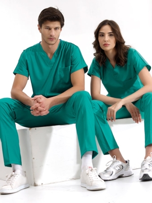 Ameliyathane Yeşili Dr. Greys Doktor Hemşire Medikal Scrubs Takım Lüks Likralı Kumaş