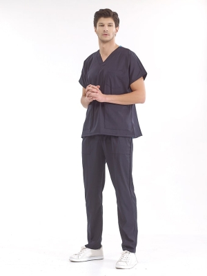 Lacivert Dr. Greys Doktor Hemşire Medikal Scrubs Takım Lüks Likralı Kumaş