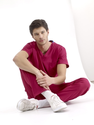 Vişne Dr. Greys Doktor Hemşire Medikal Scrubs Takım Lüks Likralı Kumaş