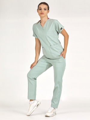 Mint Yeşili Dr. Greys Doktor Hemşire Medikal Scrubs Takım Lüks Likralı Kumaş