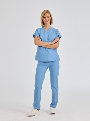 Light Blue Dr. Greys Doctor Nurse Medical Scrubs Set Poly‑cotton blend fabric