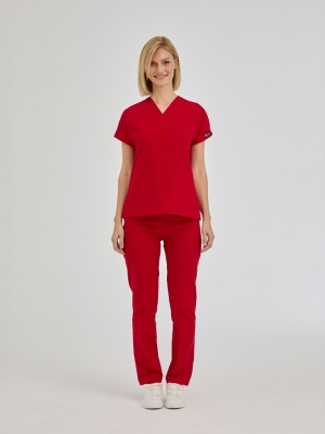 Red Dr. Greys Doctor Nurse Medical Scrubs Set Poly‑cotton blend fabric