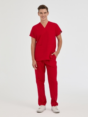 Red Dr. Greys Doctor Nurse Medical Scrubs Set Poly‑cotton blend fabric