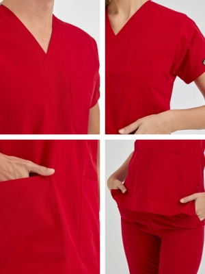 Red Dr. Greys Doctor Nurse Medical Scrubs Set Poly‑cotton blend fabric