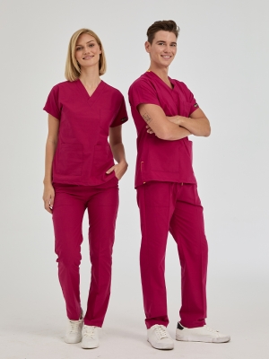 Vişne Dr. Greys Doktor Hemşire Medikal Scrubs Takım Terikoton Kumaş