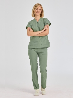 Sage Green Dr. Greys Doctor Nurse Medical Scrubs Set Poly‑cotton blend fabric
